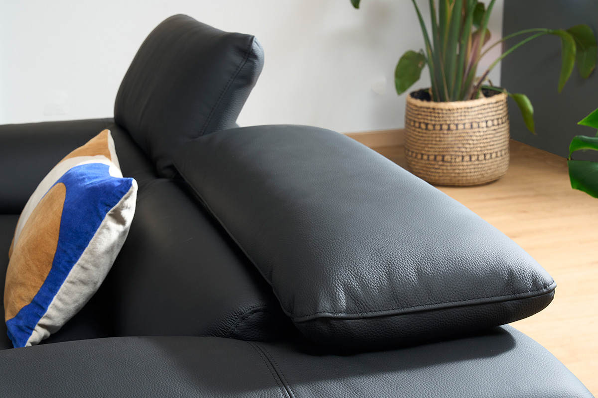 Canap� cuir noir et acier chrom� avec t�ti�res ajustables 2 places EWING