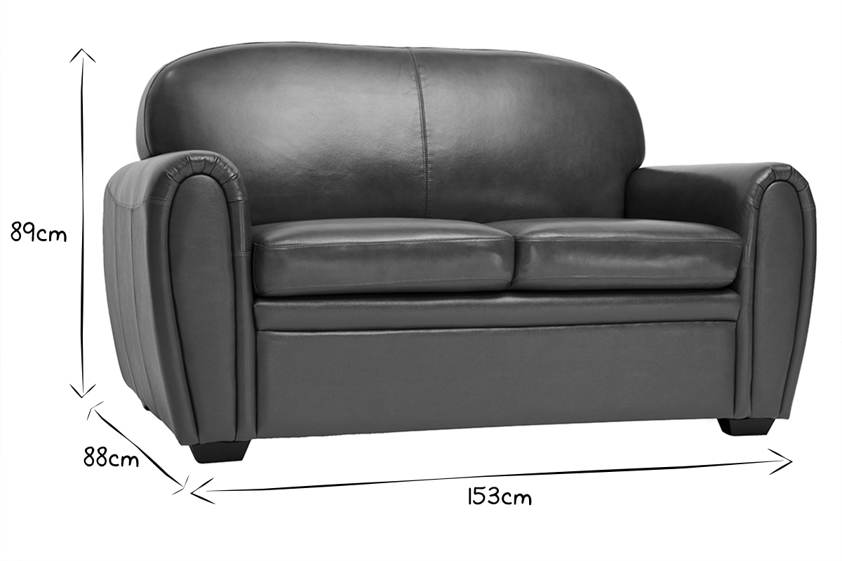 Canap� cuir vintage 2 places marron et bois noir CLUB