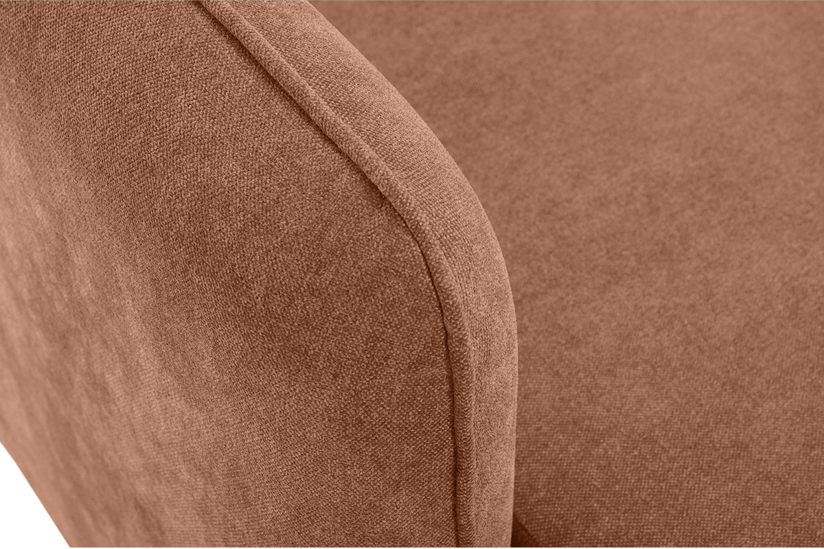 Canap� d'angle convertible et r�versible 3-4 places en tissu effet velours terre br�l�e et bois clair ROMANE
