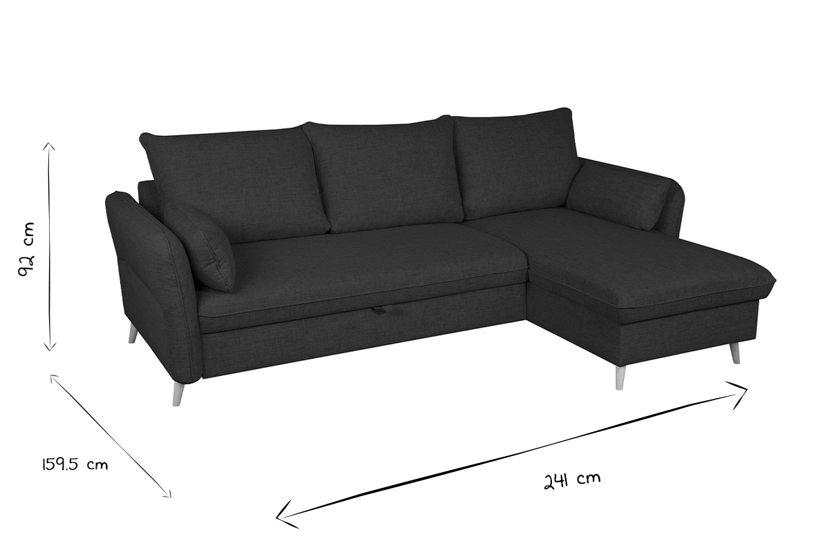 Canap� d'angle convertible r�versible avec coffre 3-4 places en tissu bleu oc�an et bois clair DRISS