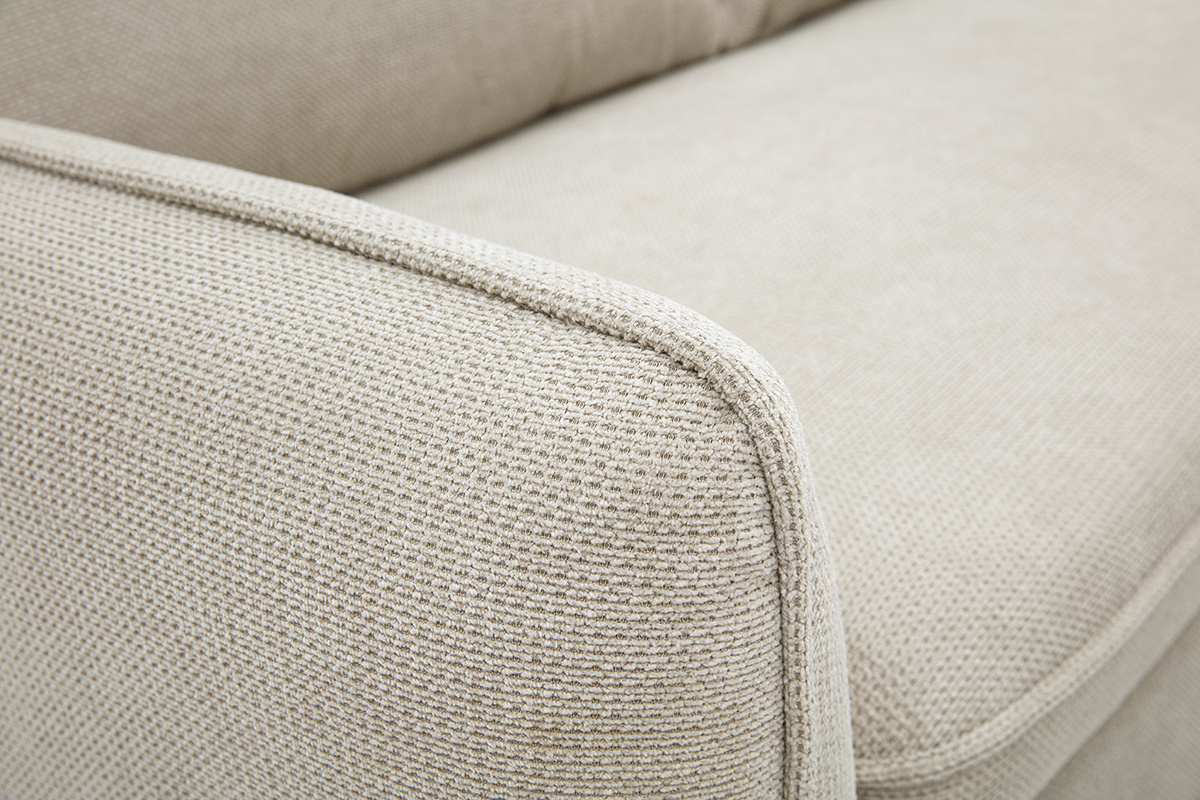 Canap� d'angle convertible en tissu chenille beige, d�tails.