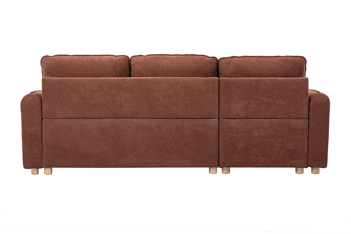 Vue arri�re du canap� d'angle ORSO, tissu terre br�l�e, pieds bois clair.