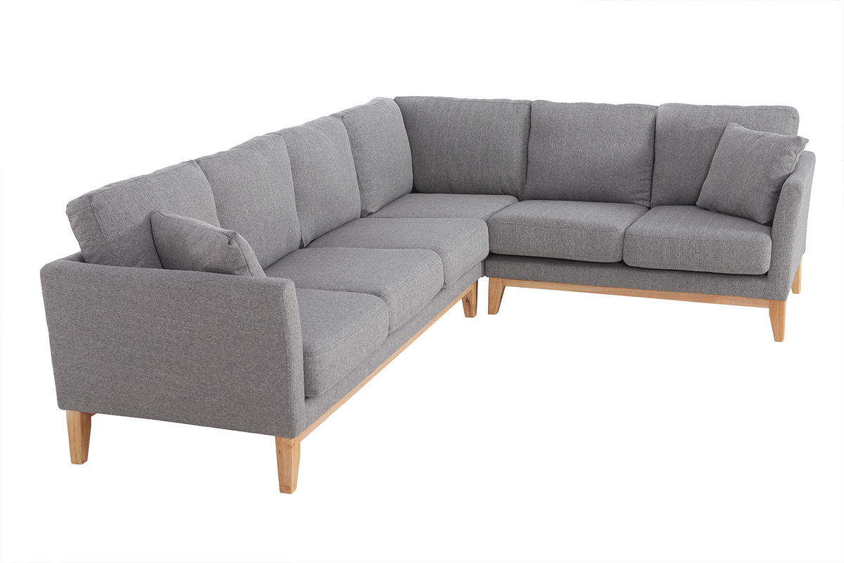 Canap� d'angle d�houssable scandinave 5-6 places en tissu gris clair et bois clair OSLO