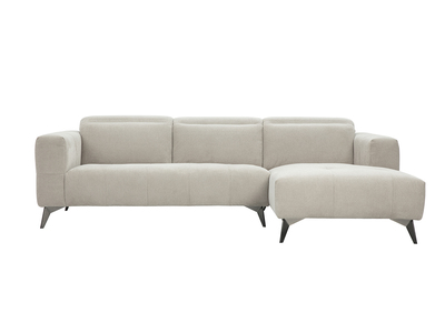 Canap&eacute; d'angle droit 3 places avec t&ecirc;ti&egrave;res ajustables en tissu chenille beige et m&eacute;tal NORELL