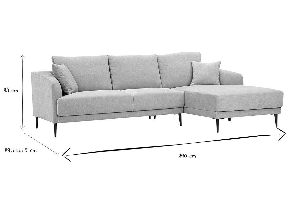 Dimensions du canap� d'angle JERRY en noir et blanc, L240 x P89,5-155,5 x H83 cm