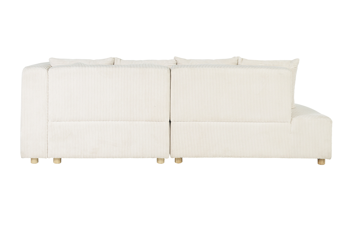 Canap� d'angle droit 3 places en tissu velours c�tel� beige et bois clair HARLEM