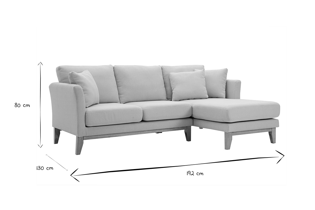 Canap� d'angle droit d�houssable beige, dimensions L194.5 x P130 x H81 cm en noir et blanc.