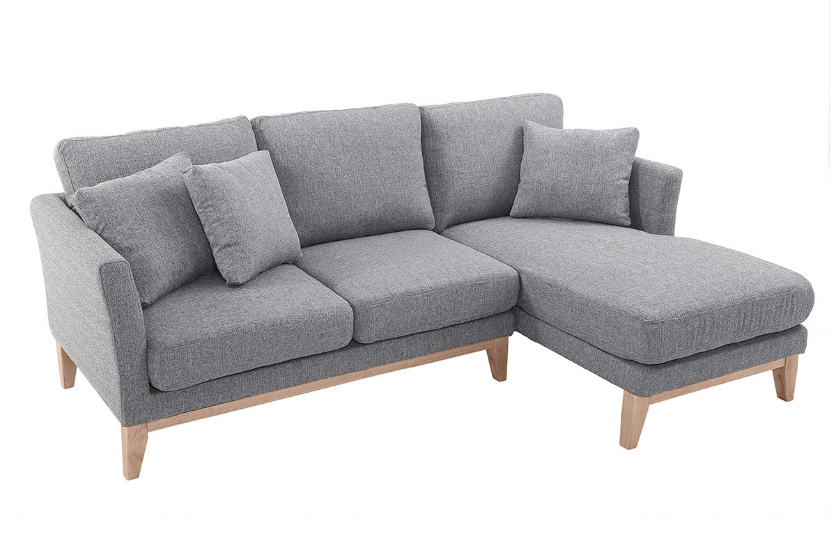 Canap� d'angle droit d�houssable scandinave gris clair avec coussins, vue de 3/4