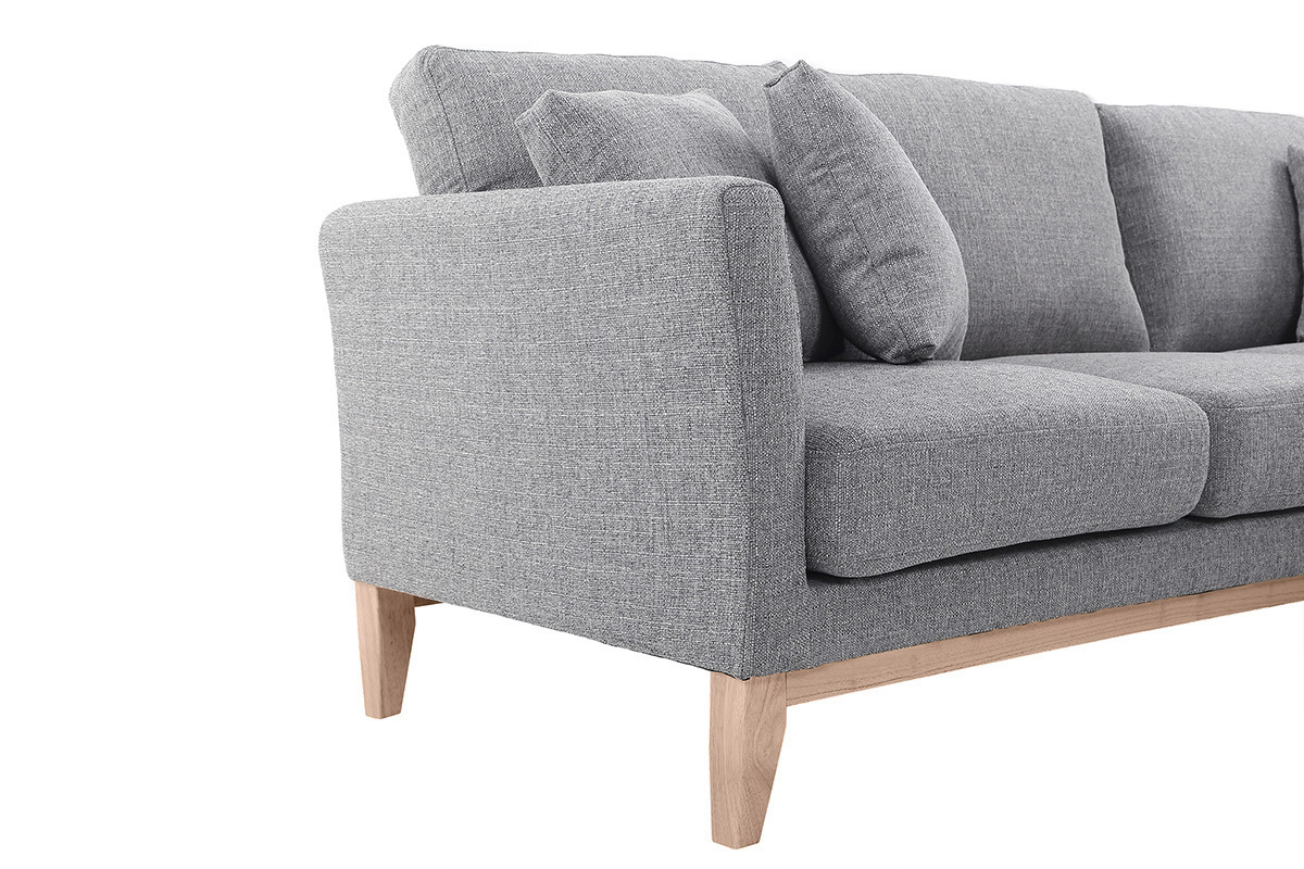 Canap� d'angle droit d�houssable scandinave gris clair avec pi�tement en bois clair, vue de profil.