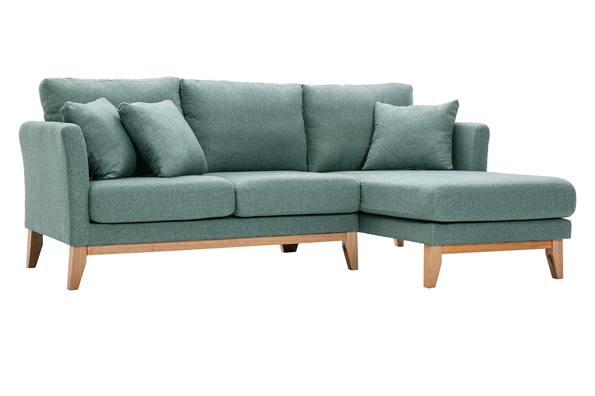 Canap� d'angle droit d�houssable scandinave 4 places en tissu vert de gris et bois clair OSLO