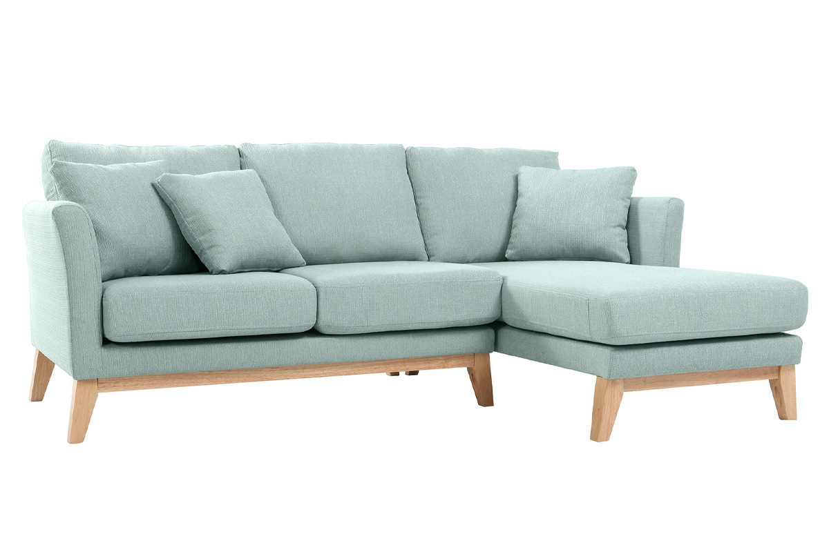 Canap� d'angle droit d�houssable scandinave 4 places en tissu vert lagon et bois clair OSLO