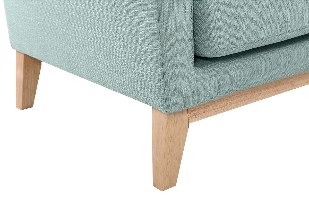 Canap� d'angle droit d�houssable scandinave 4 places en tissu vert lagon et bois clair OSLO