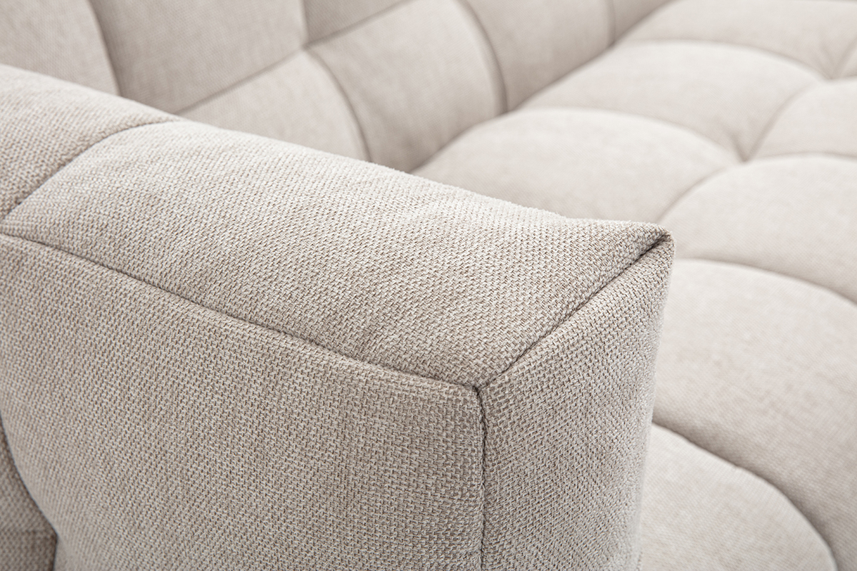Canap� d'angle droit 3 places en tissu effet velours textur� beige