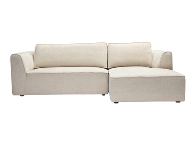 Canap&eacute; d'angle droit design en tissu effet velours textur&eacute; beige 3 places GRAMMY