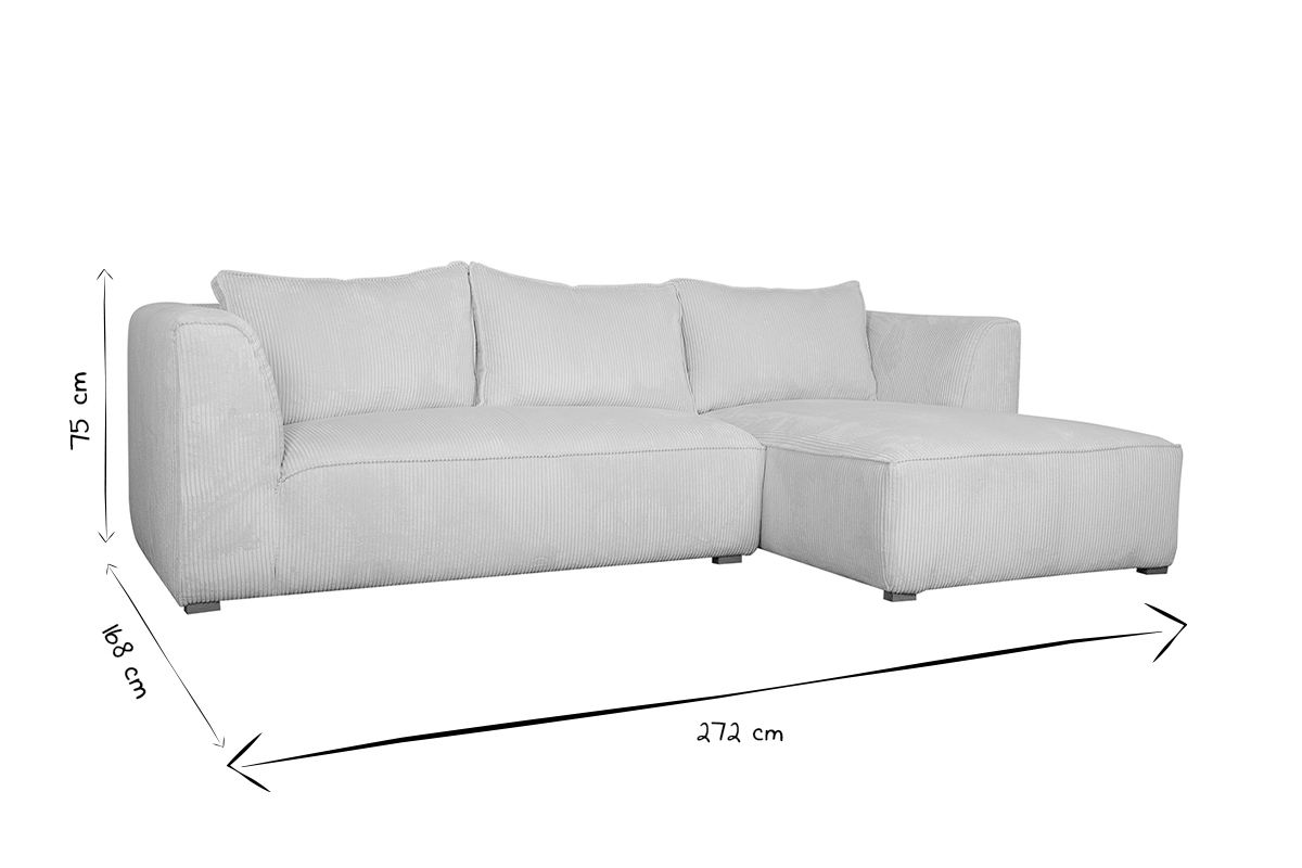Canap� d'angle droit design en tissu velours c�tel� �cru 3-4 places PANAM