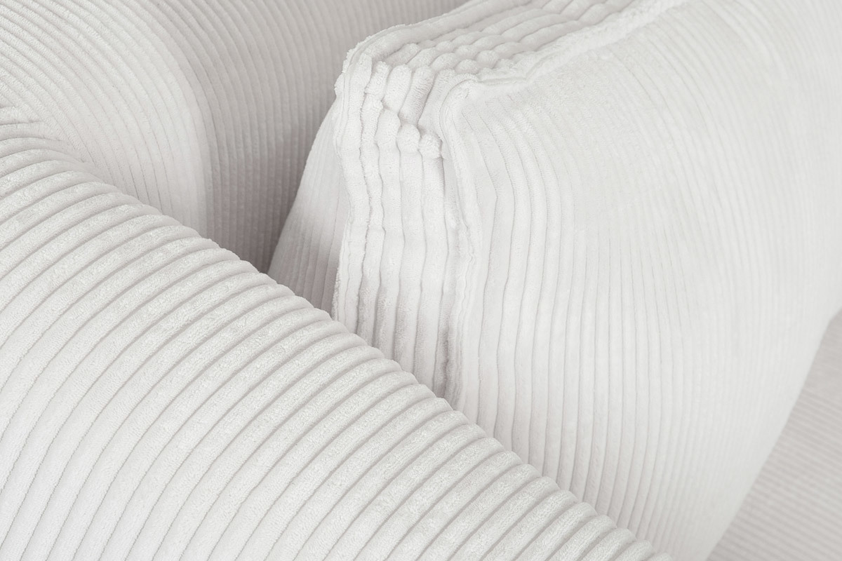 Canap� d'angle droit design en tissu velours c�tel� �cru 3-4 places PANAM