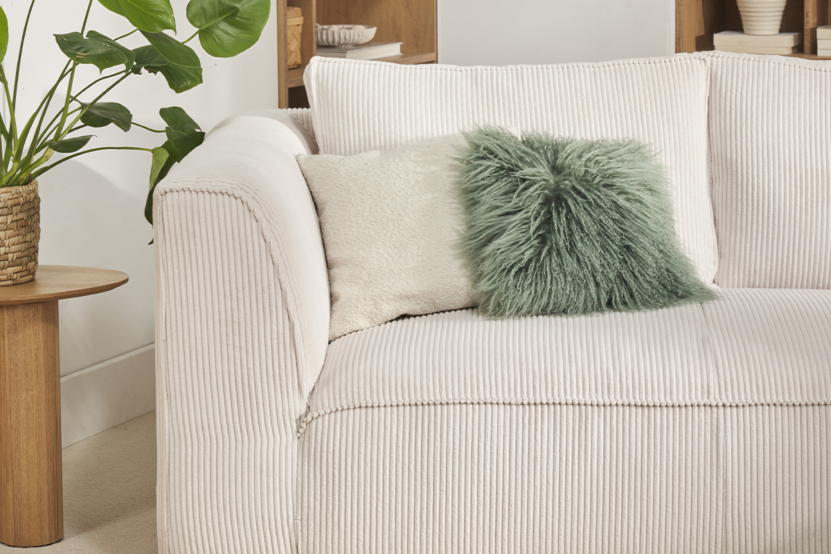 Canap� d'angle droit design en tissu velours c�tel� �cru 3-4 places PANAM