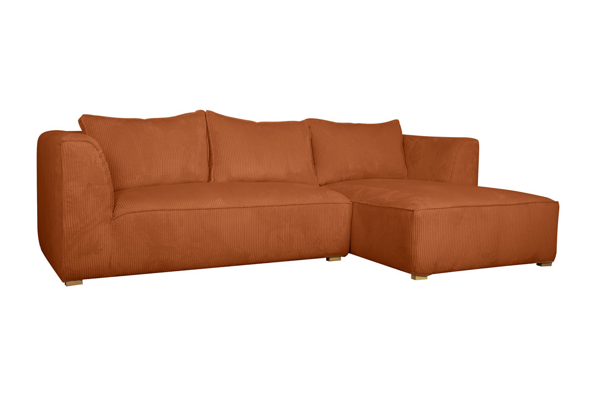 Canap� d'angle droit design en tissu velours c�tel� terre br�l�e 3-4 places PANAM