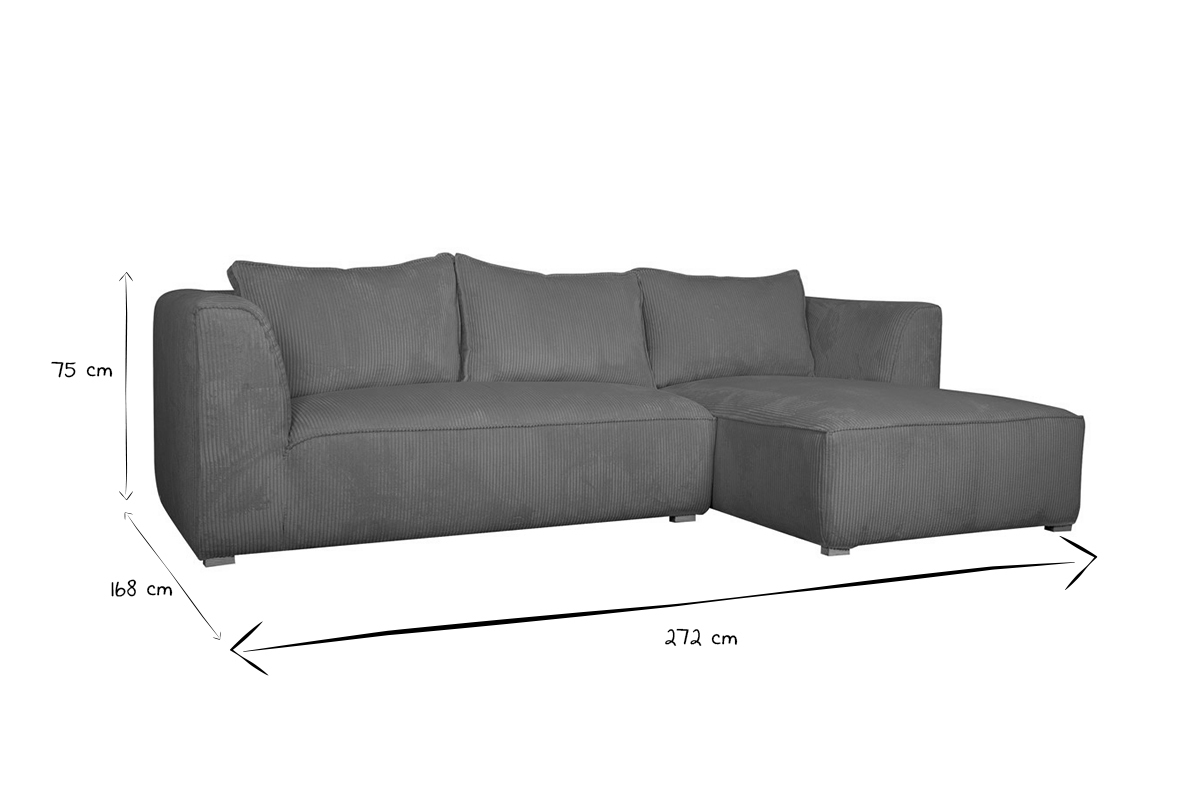 Canap� d'angle droit design en tissu velours c�tel� terre br�l�e 3-4 places PANAM