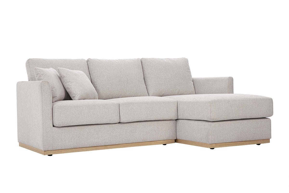 Canap� d'angle droit en tissu effet velours textur� beige 3 places MOSS