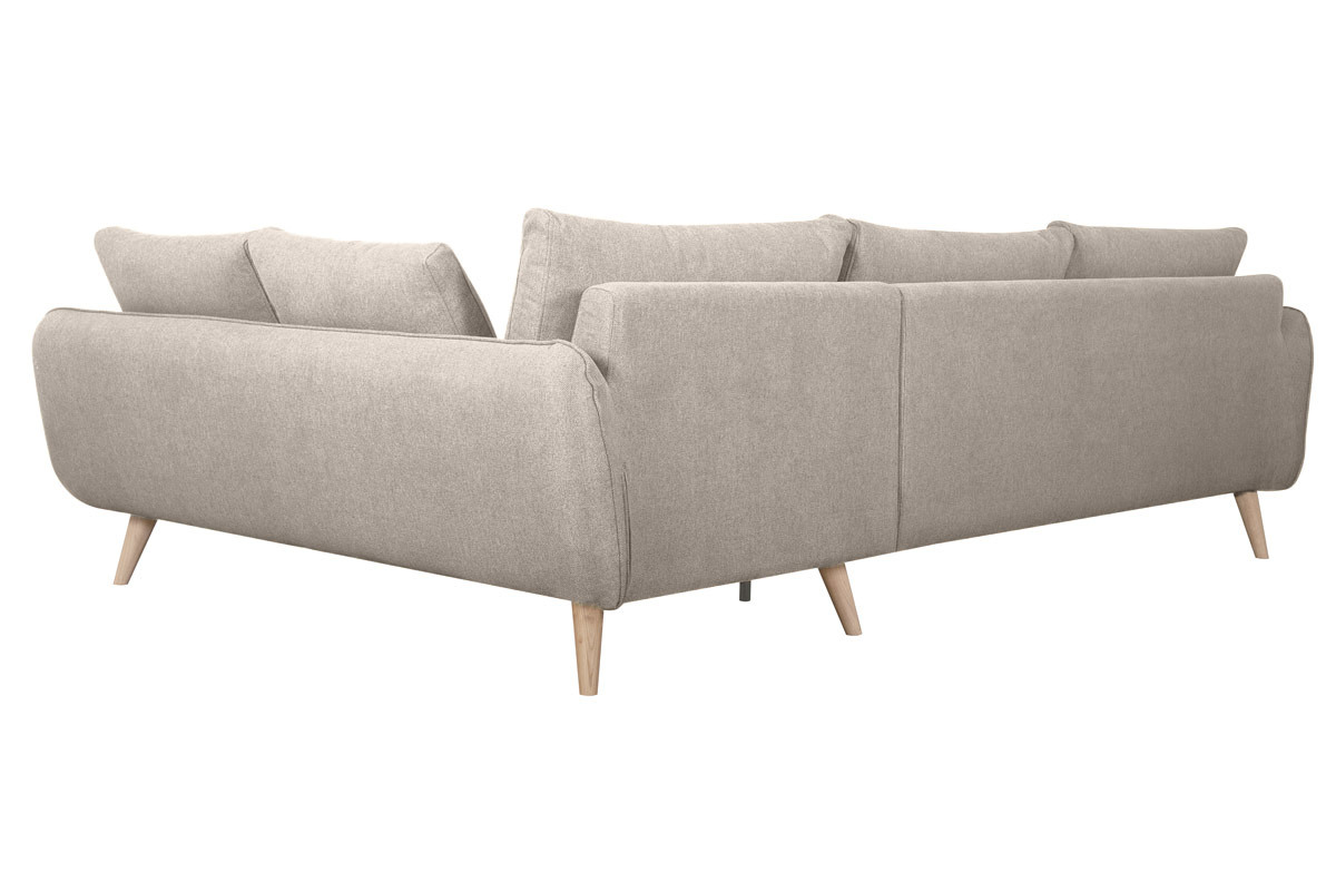 Canap� d'angle droit scandinave 5 places en tissu beige et bois clair CREEP
