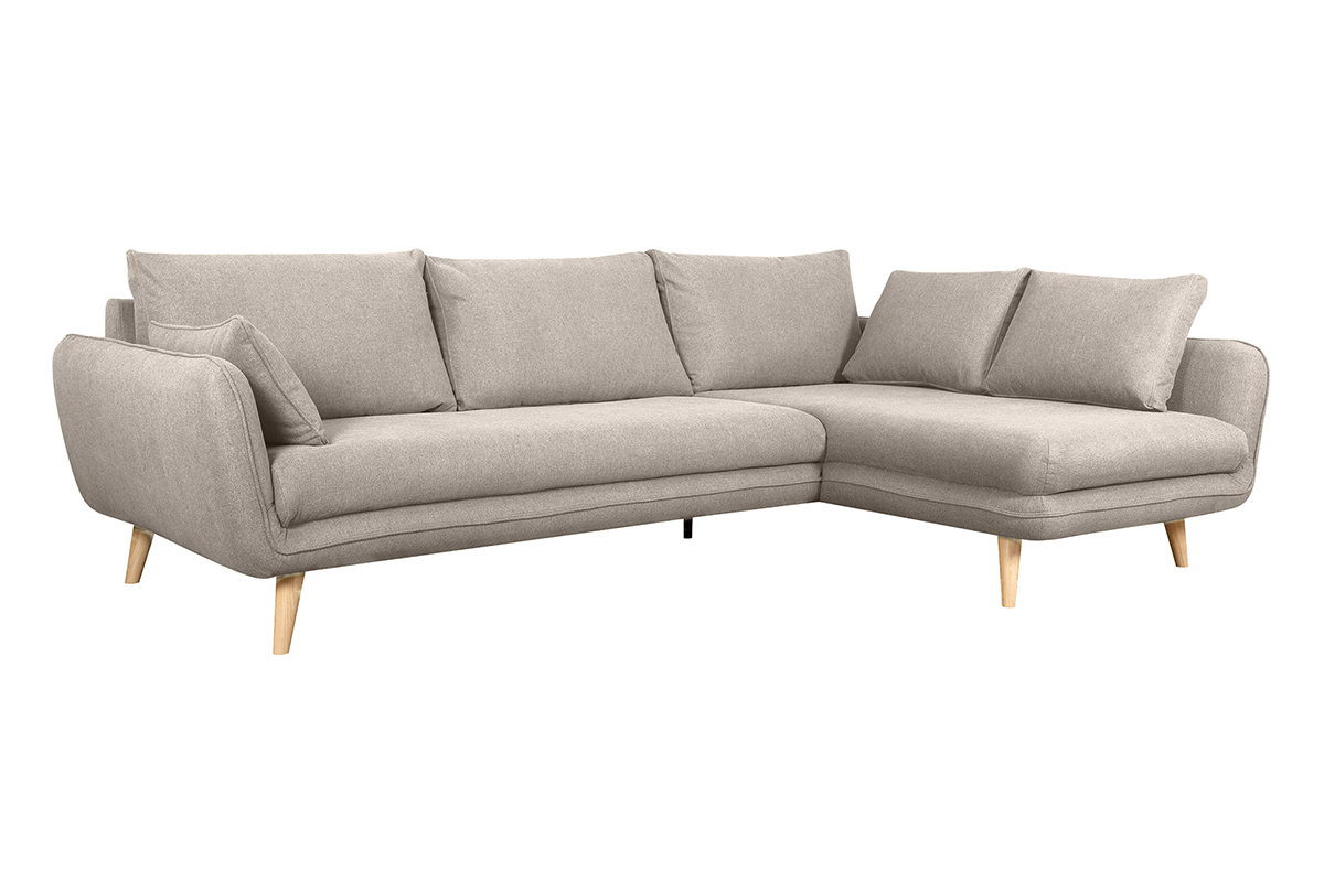 Canap� d'angle droit scandinave 5 places en tissu beige et bois clair CREEP