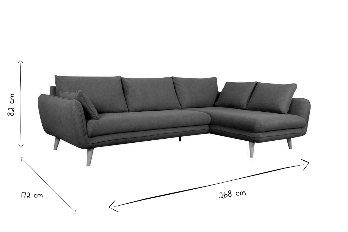 Canap� d'angle droit scandinave 5 places en tissu gris clair chin� et bois clair CREEP