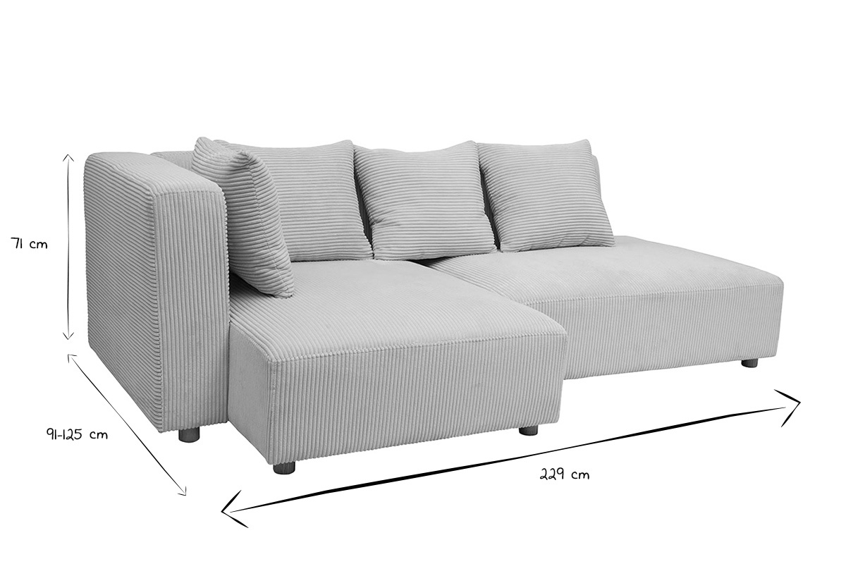 Canap� d'angle gauche 3 places en tissu velours c�tel� beige et bois clair HARLEM