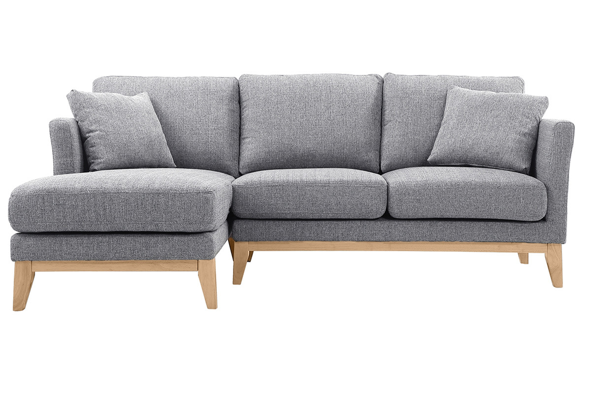 Canap� d'angle gauche d�houssable scandinave 3-4 places en tissu gris clair et bois clair OSLO
