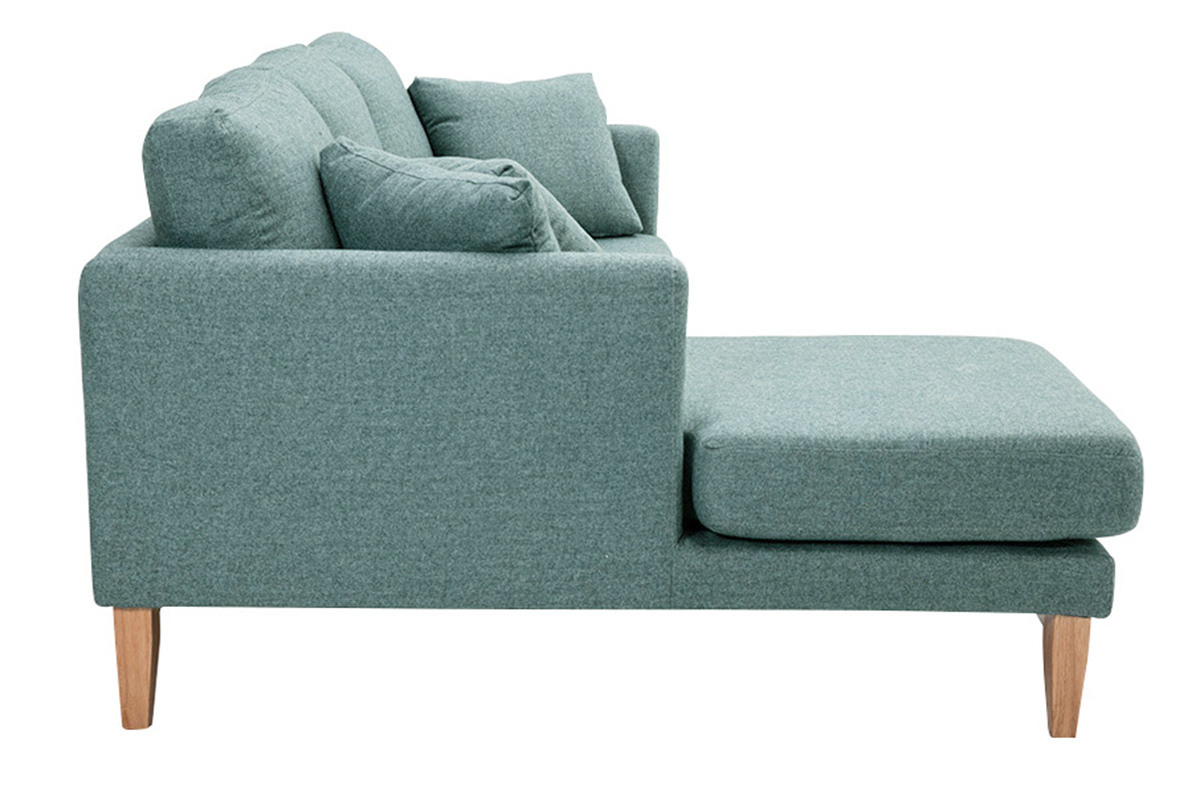 Canap� d'angle gauche d�houssable scandinave en tissu vert de gris et bois clair 3-4 places OSLO