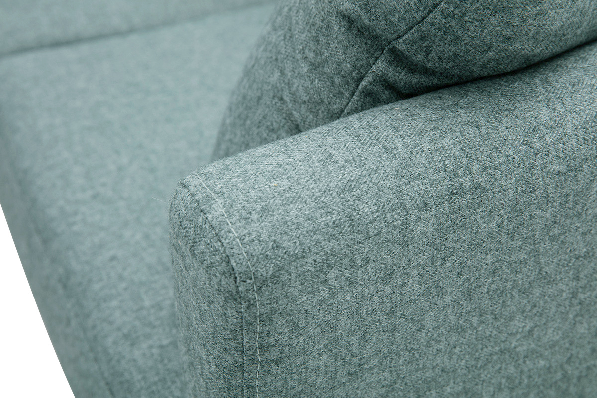 Canap� d'angle gauche d�houssable scandinave en tissu vert de gris et bois clair 3-4 places OSLO