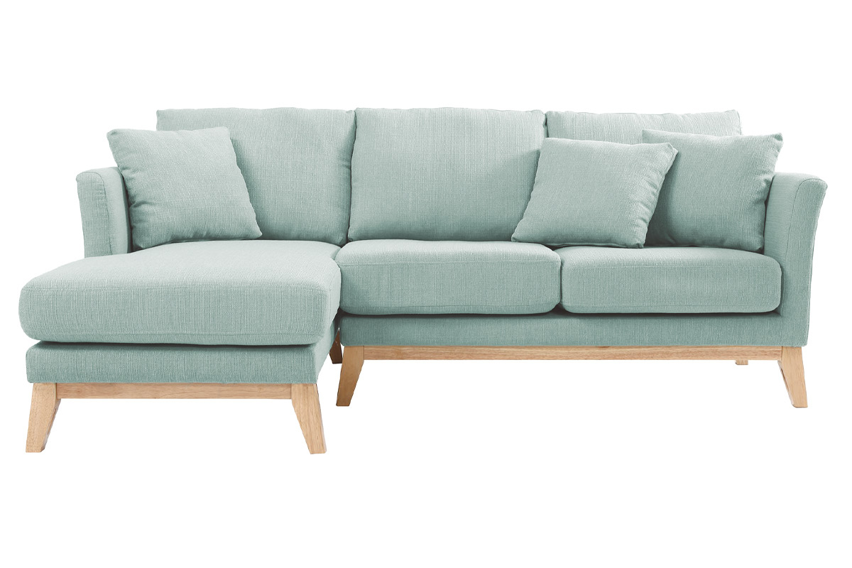Canap� d'angle gauche d�houssable scandinave en tissu vert lagon et bois clair 3-4 places OSLO