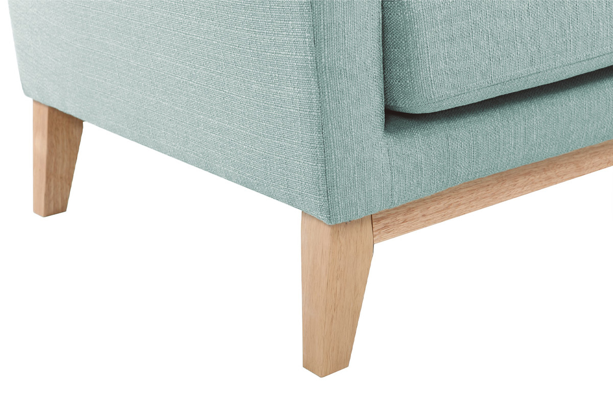 Canap� d'angle gauche d�houssable scandinave en tissu vert lagon et bois clair 3-4 places OSLO