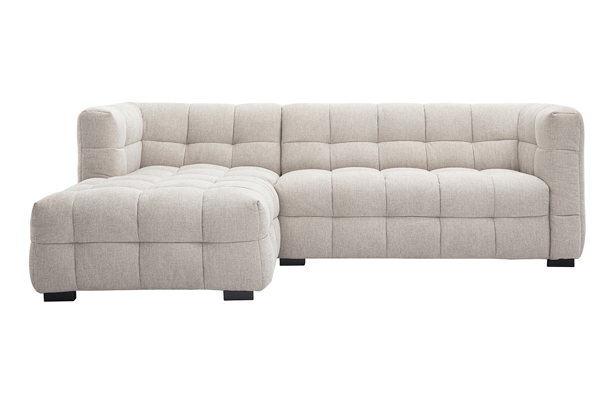 Canap� d'angle gauche beige en tissu effet velours textur� 3 places