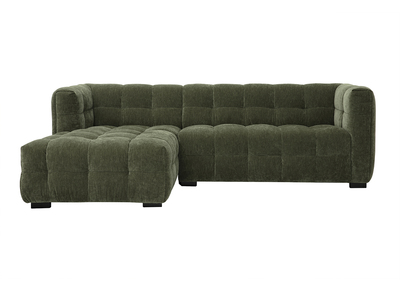 Canap&eacute; d'angle gauche design 3 places en tissu effet velours vert kaki CORTO