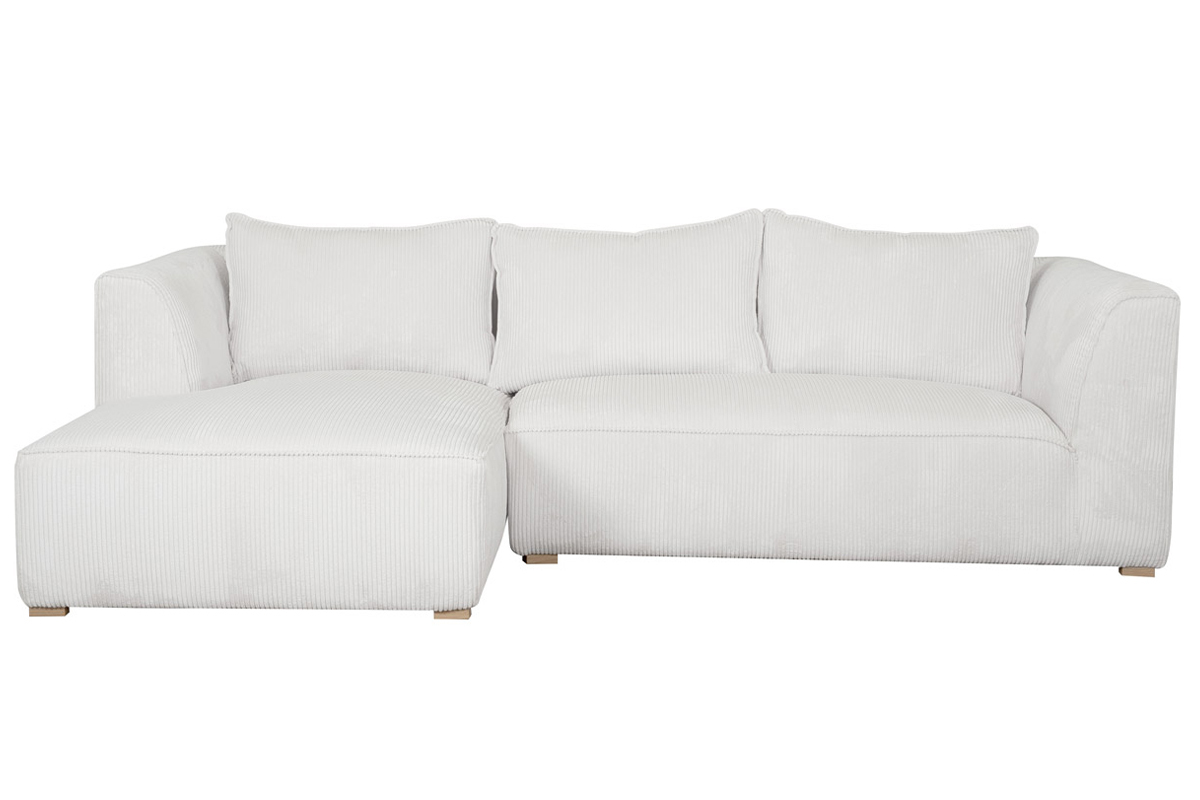 Canap� d'angle gauche design en tissu velours c�tel� �cru 3-4 places PANAM