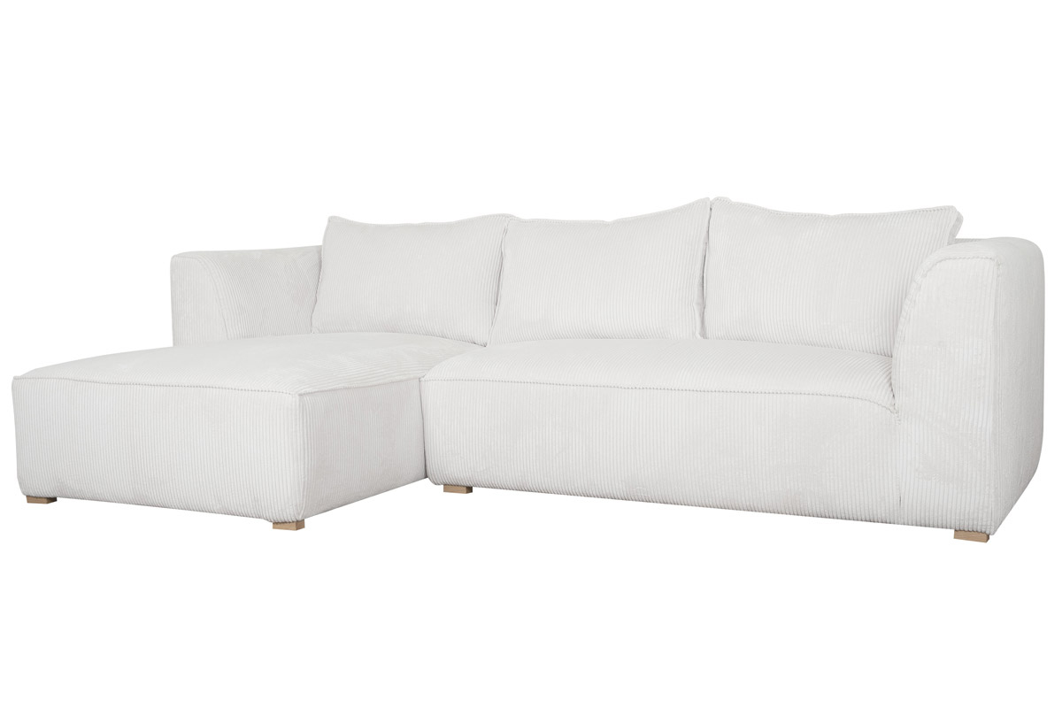 Canap� d'angle gauche design en tissu velours c�tel� �cru 3-4 places PANAM