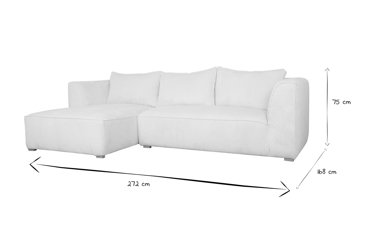 Canap� d'angle gauche design en tissu velours c�tel� �cru 3-4 places PANAM
