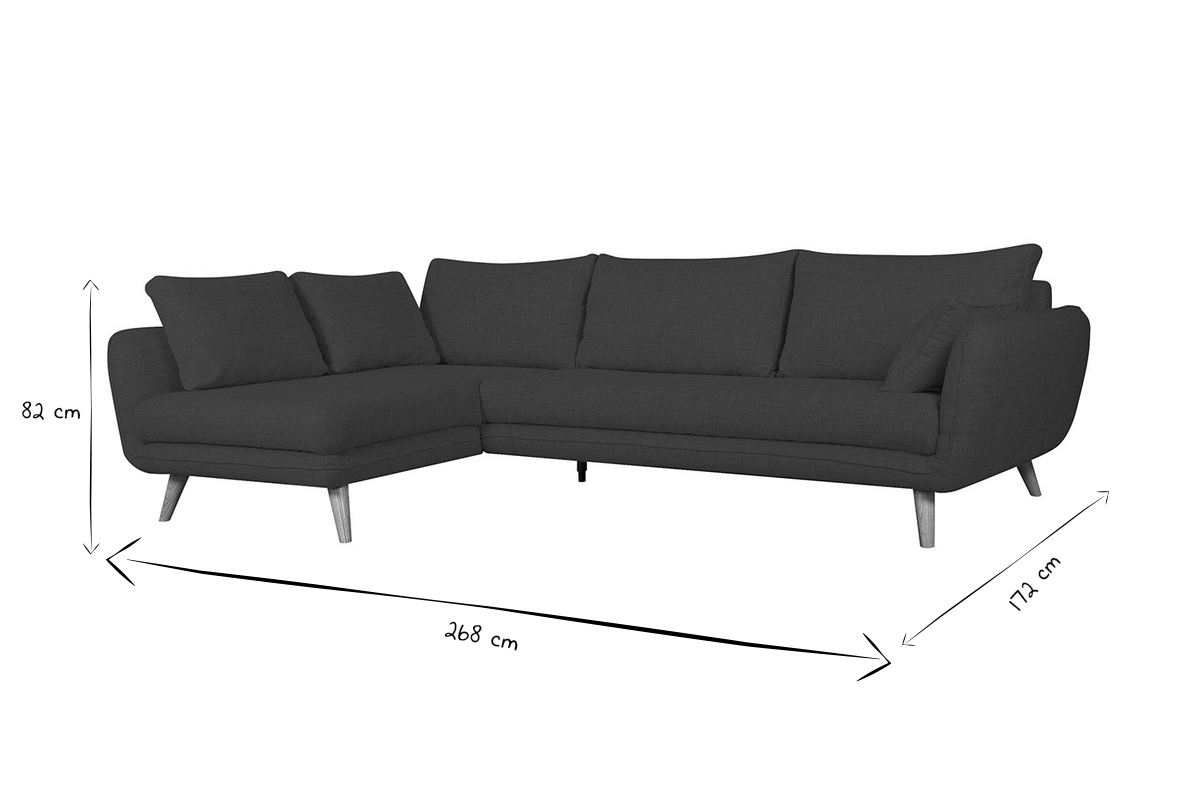 Canap� d'angle gauche scandinave 5 places en tissu gris clair chin� et bois clair CREEP