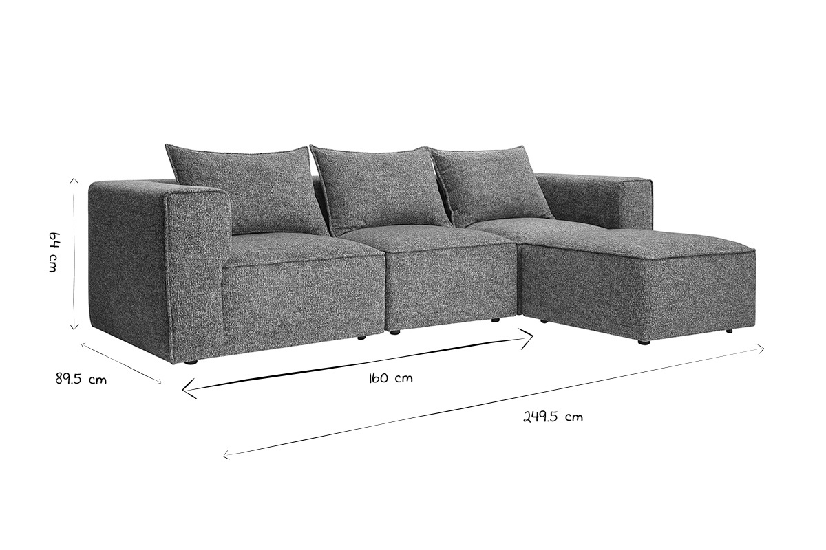 Canap� d'angle modulable 4 places en tissu chin� gris fonc� KERRY