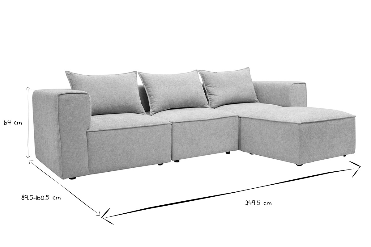 Dimensions du canap� d'angle modulable KERRY en noir et blanc : L249,5 x P89,5 x H64 cm.