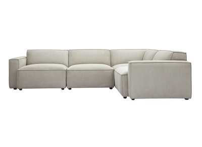 Canap&eacute; d'angle modulable 5 places en tissu effet velours textur&eacute; beige SPLIT