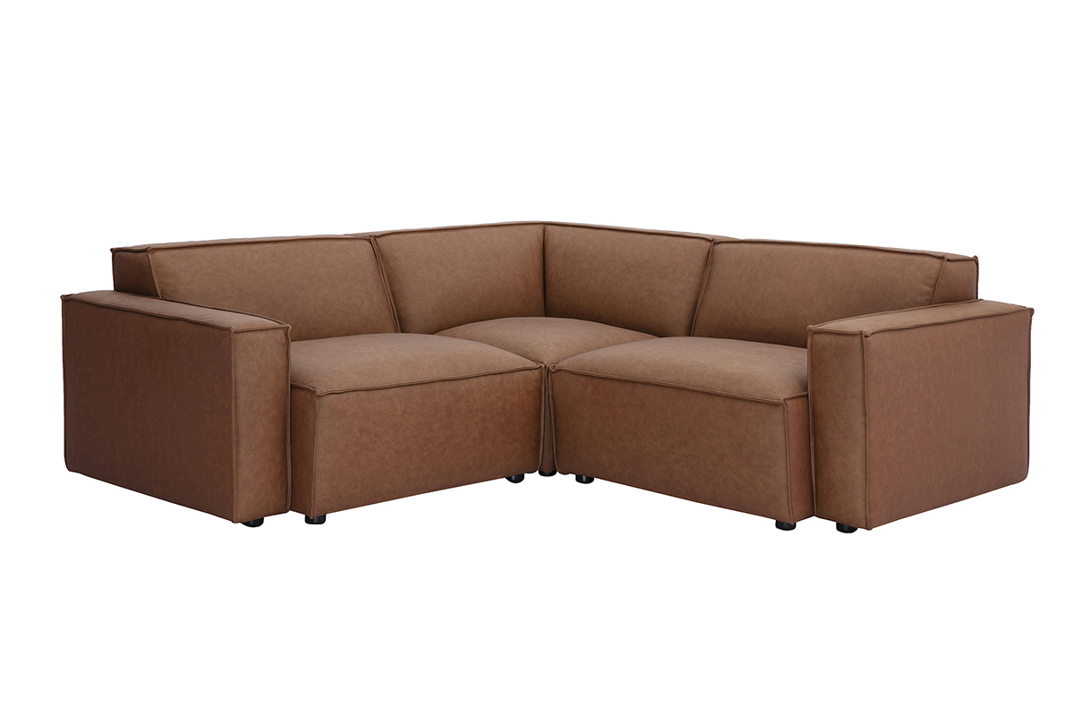 Canap� d'angle modulable 3 places en cuir marron