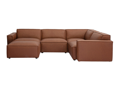 Canap&eacute; d'angle modulable vintage 5 places et pouf en cuir marron SPLIT