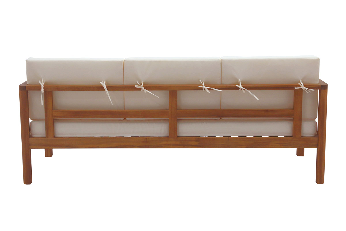 Canap� de jardin 3 places en bois massif et coussins d�houssables beige naturel L190 cm AKIS
