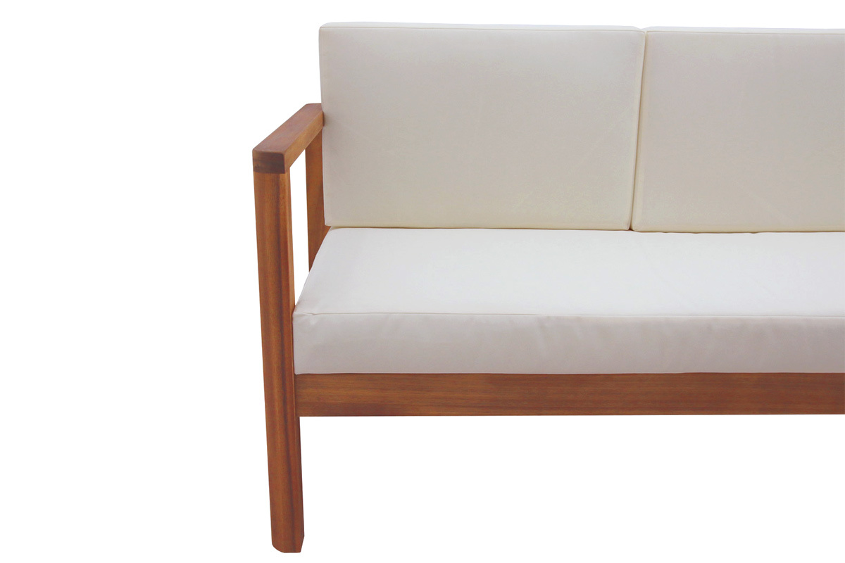 Canap� de jardin 3 places en bois massif et coussins d�houssables beige naturel L190 cm AKIS