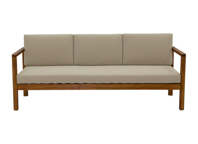 Canap&eacute; de jardin 3 places en bois massif et coussins d&eacute;houssables taupe L190 cm AKIS