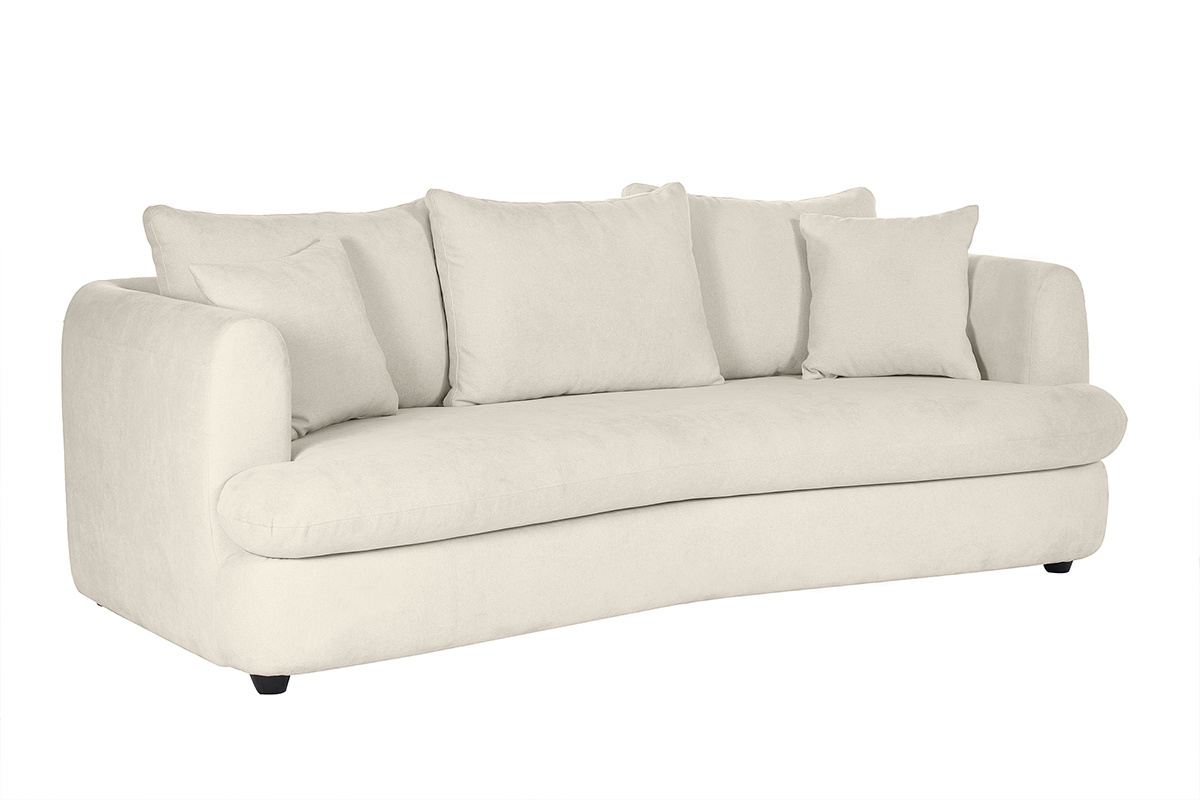 Canap� d�houssable 3-4 places design haricot en tissu effet velours beige clair SACHA