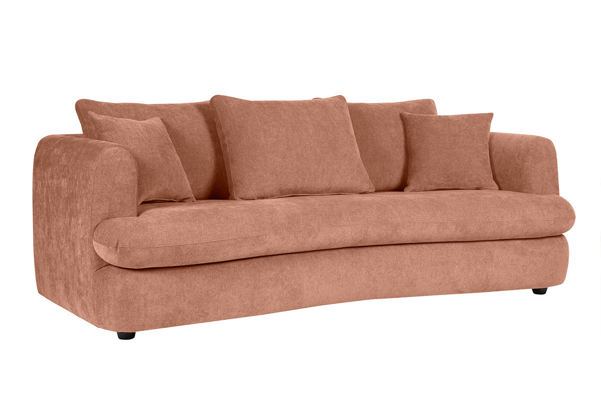 Canap� d�houssable 3-4 places design haricot en tissu effet velours terre br�l�e SACHA