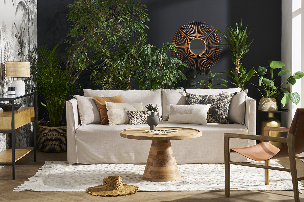 Canap� d�houssable 4-5 places en tissu beige ADELE